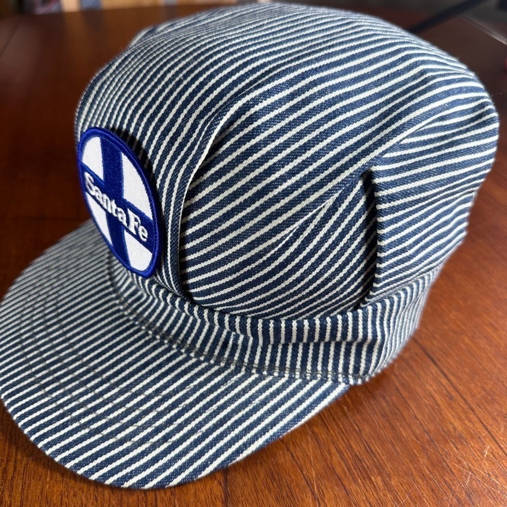 VTG Santa Fe Railroad Train Conductor Hat Cap Pin Stripe Mid Century Retro USA - Picture 4 of 6